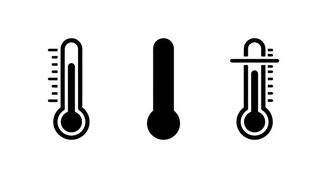 Thermometer icon set, black temperature gauge vectors, weather symbols