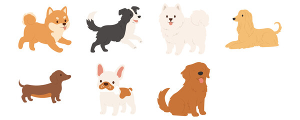 Fototapeta premium Cute Cartoon Dog Breed Collection