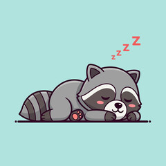 Naklejka premium Cute sleeping raccoon cartoon illustration.