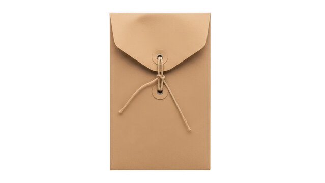 Small rectangular craft paper envelope secured with a decorative brown string and knot closure