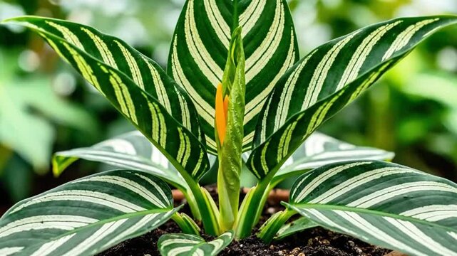 Timelapse of a zebra plant (aphelandra) showing its striped leaf growth pattern.