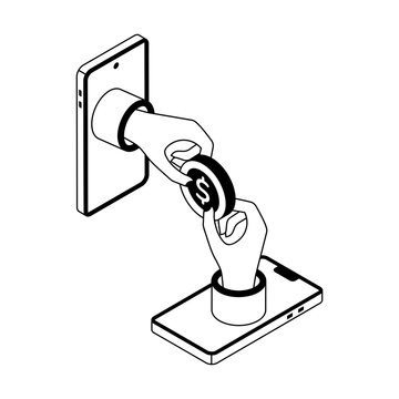 An isometric style icon showing a p2p payment
