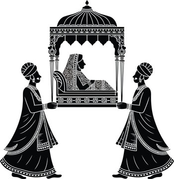traditional indian wedding procession black and white silhouette