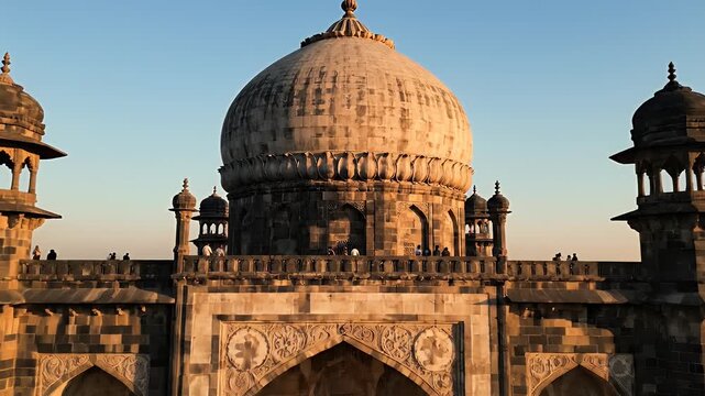 A Majestic and Historic View of Gol Gumbaz, the Mausoleum of King Mohammed Adil Shah, Sultan of Bijapur, Located in Bijapur (Vijayapura), Karnataka, India, Showcasing Its Impressive Architecture and 