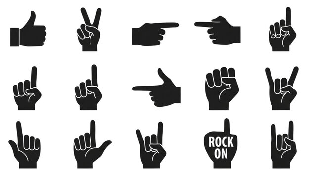 Vector CAD illustrations of hands making rock gestures