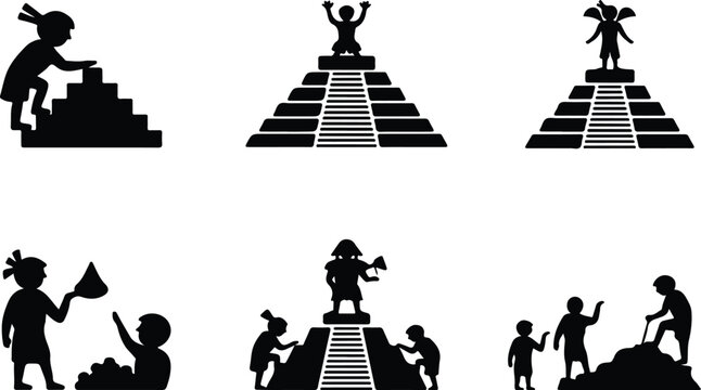 Aztec Pyramid Silhouette Icon Ancient Temple Outline Design