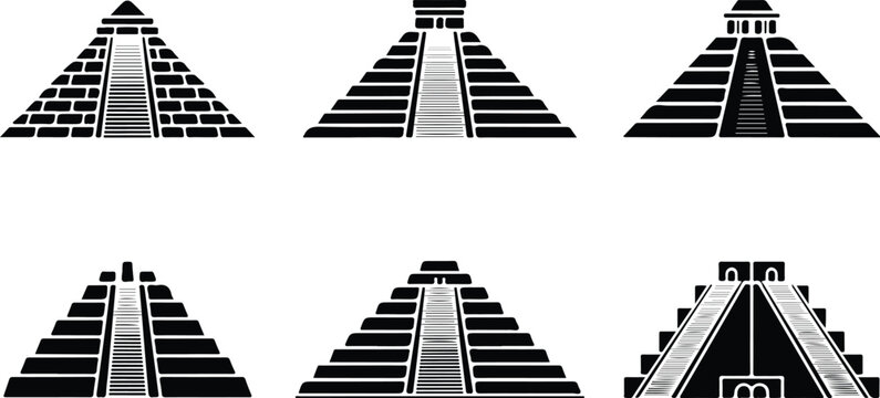 Aztec Pyramid Silhouette Icon Ancient Temple Outline Design