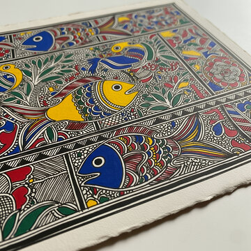 Traditional Indian Madhubani Folk Art Painting