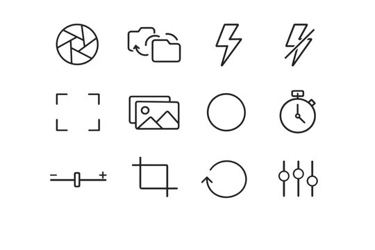 Control tool square symbol lightning button flash vector slash icon camera icons