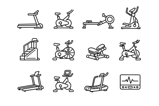 Treadmill screen vector generation stepper machine stair cardio icon foldable image bike