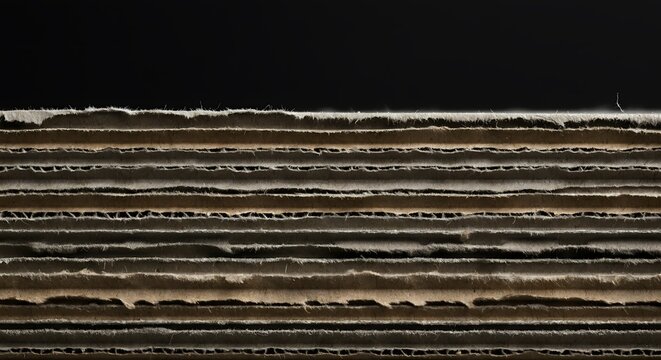 Macro photo of a corrugated cardboard edge, detail of paper layers, industrial texture