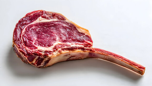 Raw tomahawk steak isolated on white background