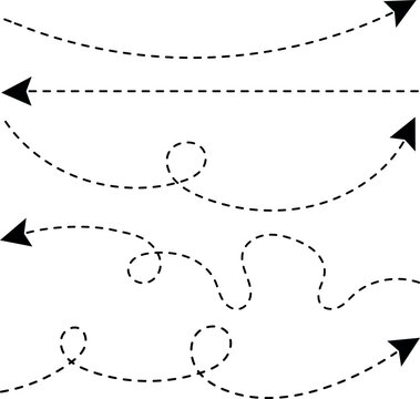 Dotted Line Curly Arrow featuring long dashed path, navigation pointer, direction guide, and hand drawn route symbol