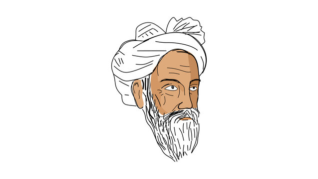 Omar Khayyam portrait, flat vector illustration