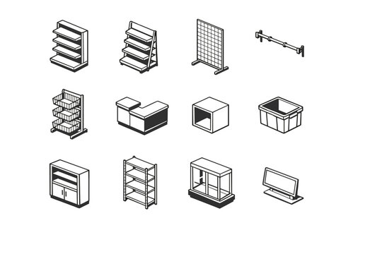 Simple vector hanger adjustable module product generation image icon retail tag rack