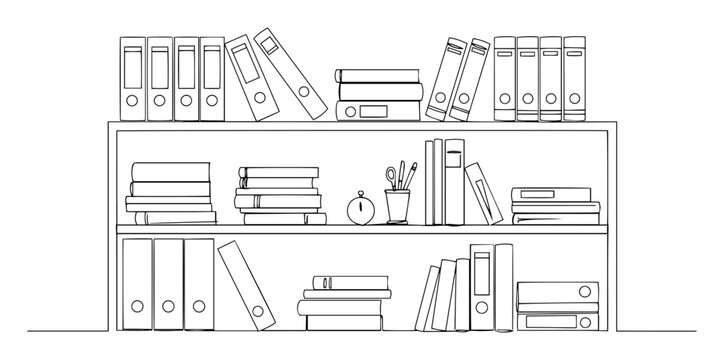 office bookshelf with binders and books vector illustration