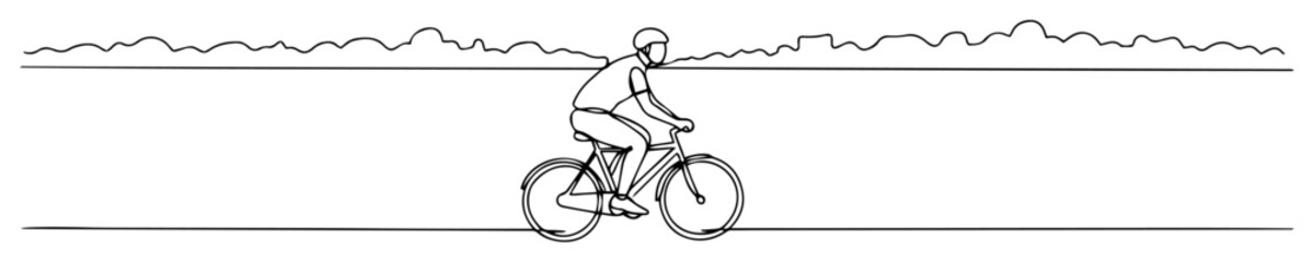 Fototapeta premium cyclist riding through flat landscape minimal line art