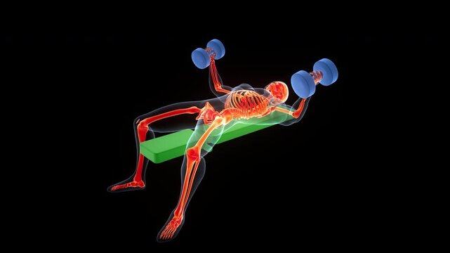 Human Exercising Heavy Weight Dumbbell Flys Anatomy Animation Concept