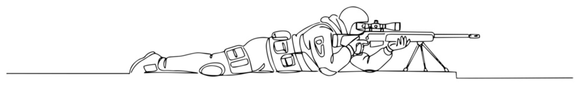 army sniper aiming in prone position black and white drawing