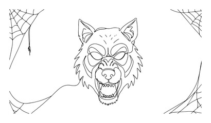 werewolf head with cobwebs halloween monster drawing © Wieslaw