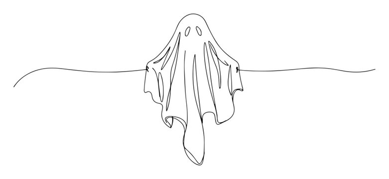 floating ghost halloween character simple line art