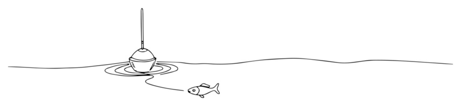 fishing float bobber with fish underwater drawing