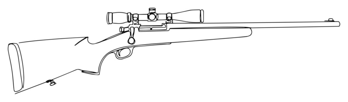 bolt action hunting rifle with scope monoline outline vector