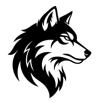 Wolf head mascot vector, black and white husky logo, animal profile icon