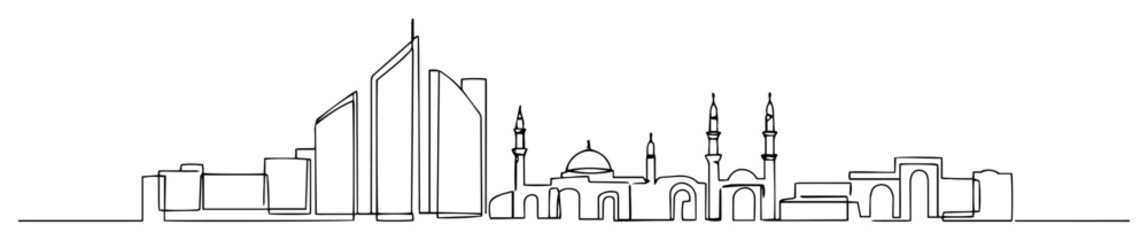 modern middle east skyline with mosque and skyscrapers monoline outline vector © Wieslaw