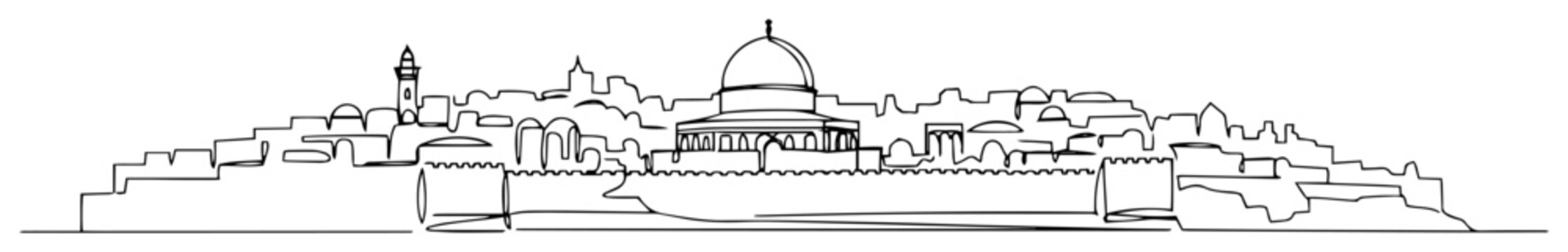jerusalem skyline with dome of the rock line art