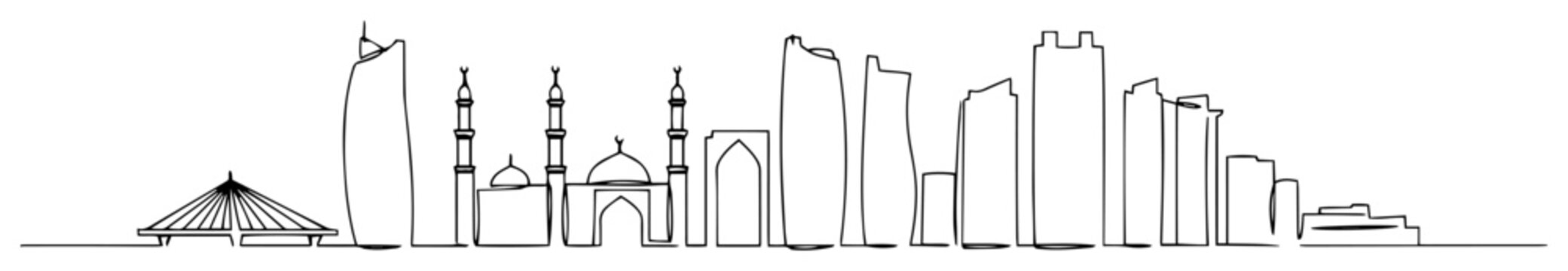 doha skyline with modern skyscrapers and mosque vector