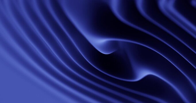 Smooth dark blue silk fabric ripples and flows in soft elegant waves with gentle highlights.