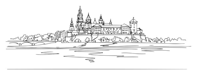 wawel castle in krakow viewed from the vistula river sketch © Wieslaw