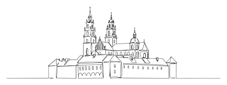 wawel castle in krakow poland continuous one line drawing