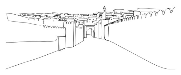 Obraz premium jerusalem old city wall and damascus gate continuous one line drawing