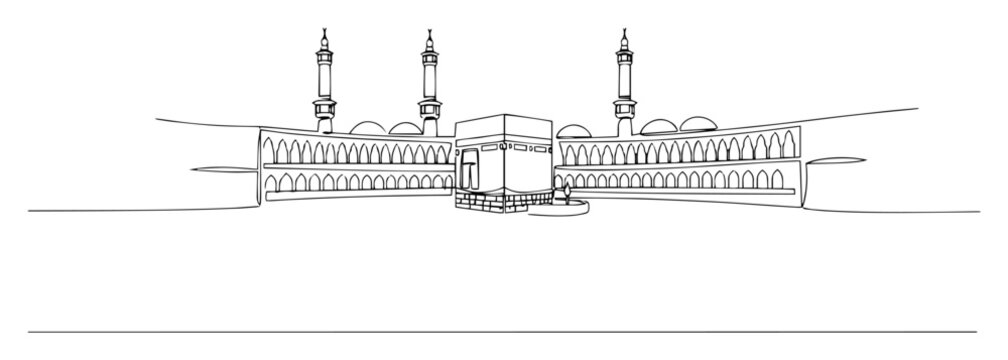 kaaba in mecca saudi arabia continuous one line drawing vector