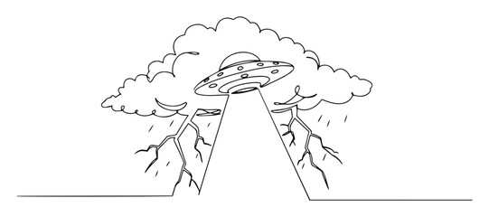 ufo abduction scene with clouds and beam sketch © Wieslaw