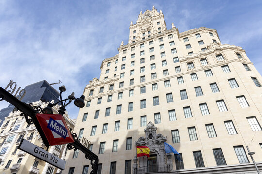 Gran via street in madrid showing historic architecture