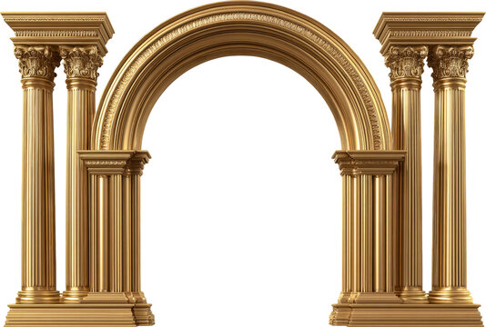 Grand golden archway with ornate pillars, evoking regal elegance