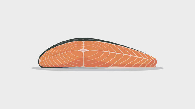 A raw salmon fillet with white lines on a light background