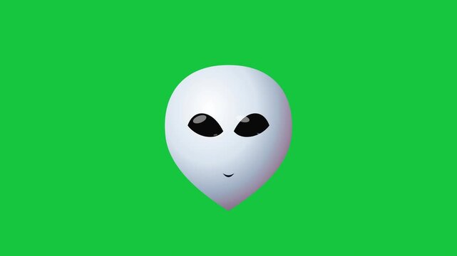 Cute cartoon alien face with large black eyes and a small smile on a vibrant green background, simple animation