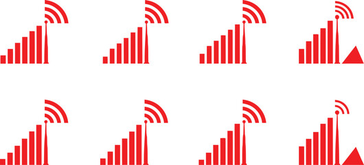 Fototapeta premium A collection of red signal strength and wireless connectivity icons for digital user interfaces. Vector