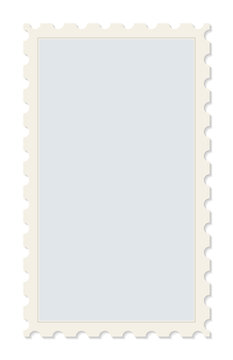 Classic vertical blank postage stamp template in beige color with transparent background