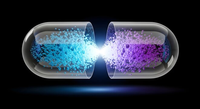Title capsule containing energetic particles a visual representation of quantum physics description an artistic depiction of a capsule splitting open releasing a