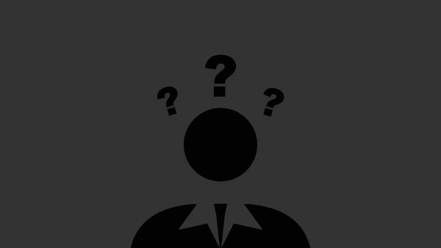 Minimalist icon of a person with question marks above their head symbolizing confusion or uncertainty