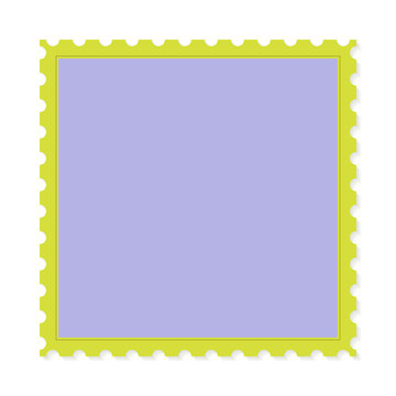 Square blank postage stamp frame in yellow and light blue with transparent background