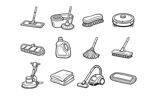 Simple icon robot generation tile brush mop cloth floor dust vector image