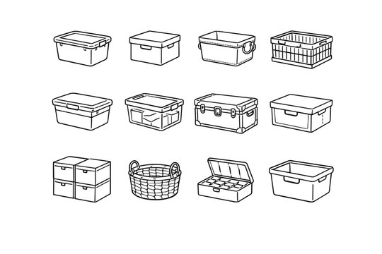 Cube modular trunk storage vector generation image simple lid cardboard box icon