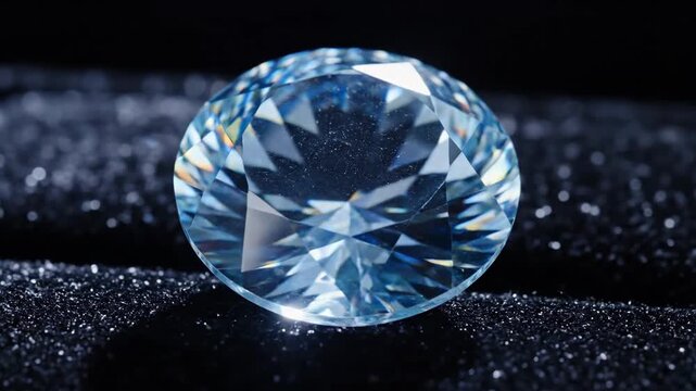 Luminous Diamond Gemstone Sparkles on Dark Glittery Surface