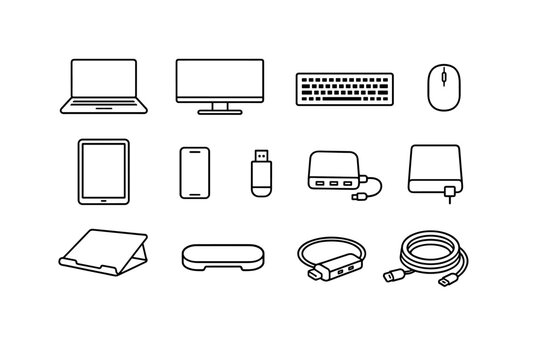 Wireless tablet icon image generation monitor usb computer simple cable keyboard vector